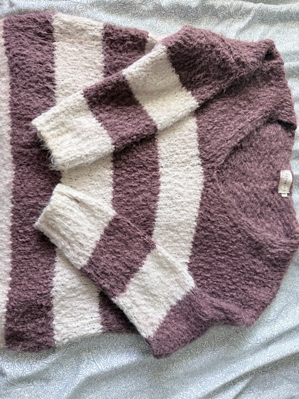 Striped Crewneck Sweater in Dusty Mauve and Cream